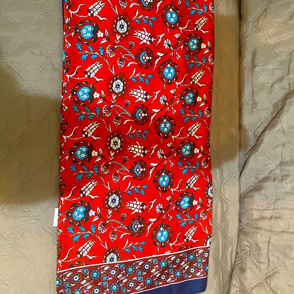 New fancy Silk Red and White Floral scarf .